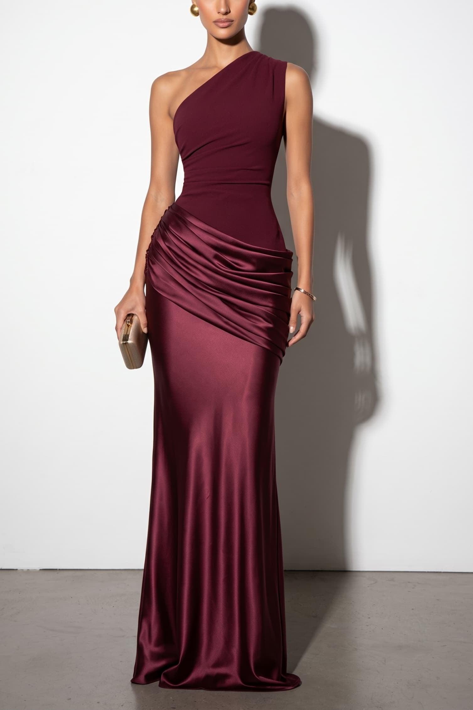 Trumpet-Mermaid Floor-length Elastic Cloth Stretch Satin Wedding Guest Dress CG0333 - Plum - COCOMELODY